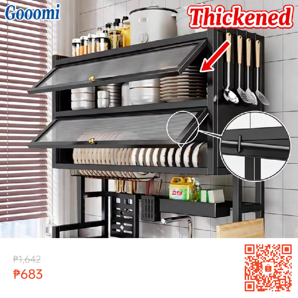 Over-the-Sink Dish Rack with Dustproof Cabinet